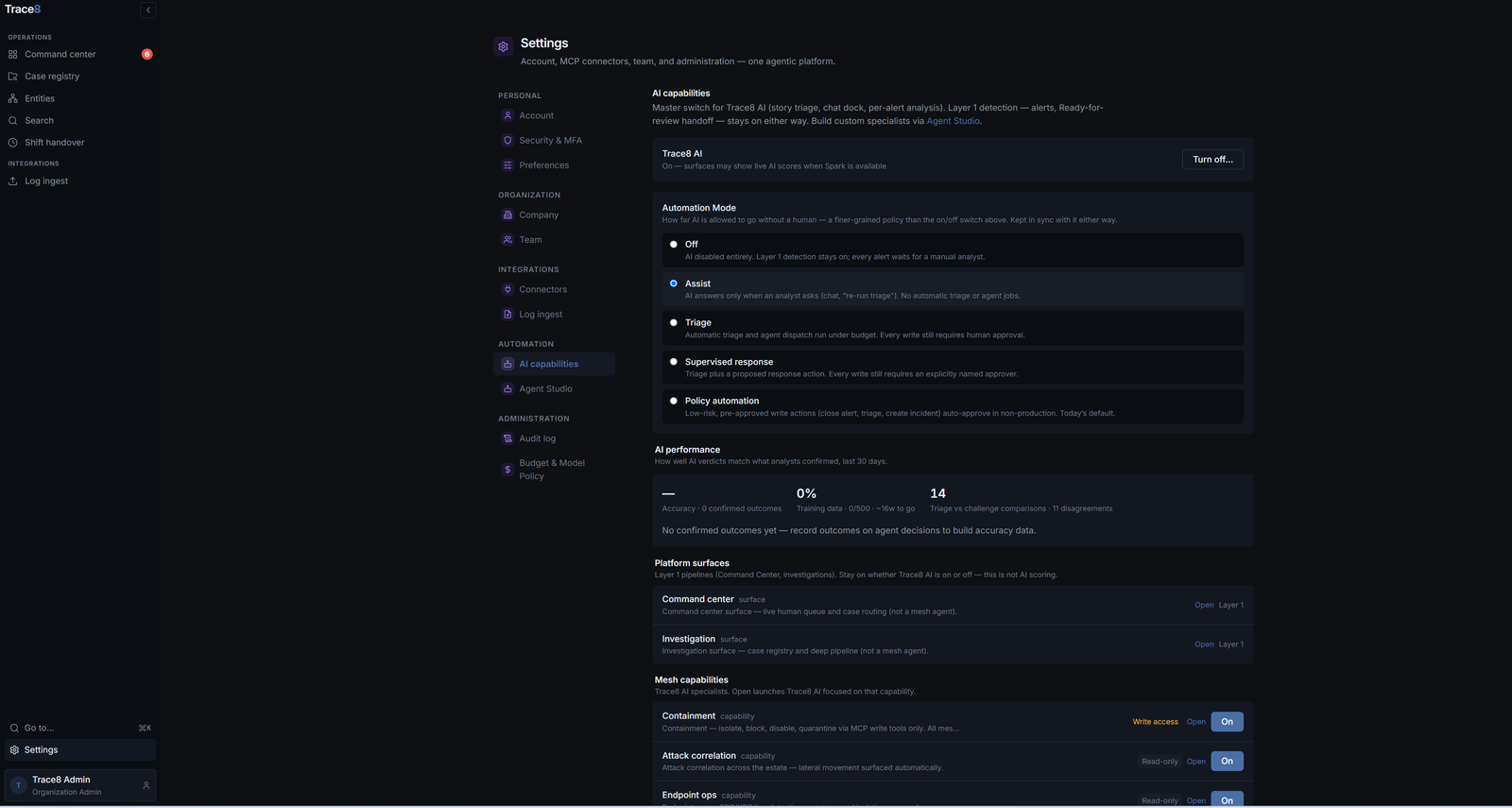 CAELION Harness Governance interface showing validation freeze gates and policy automation tiers